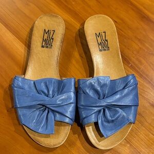 Miz Mooz Blue Leather Knot Slide Sandals